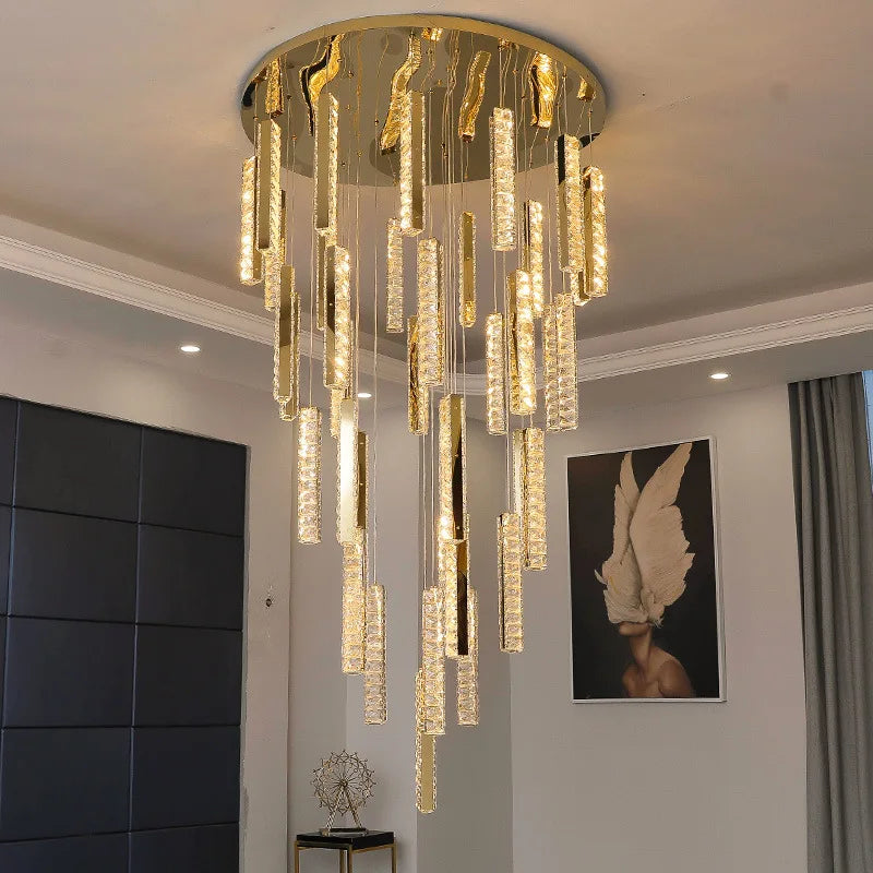 Large LED Luxury Crystal Ceiling Chandelier Hanging Pendant Lighting Living Dining Room Villa Hotel Hall Stair Suspension Lustre