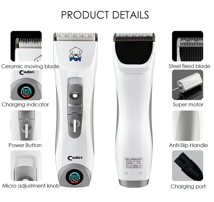 Codos CP9600 Professional Pet Dog Hair Trimmer LCD Display Electrical Animals Grooming Clipper Rechargeable Cat Haircut Machine