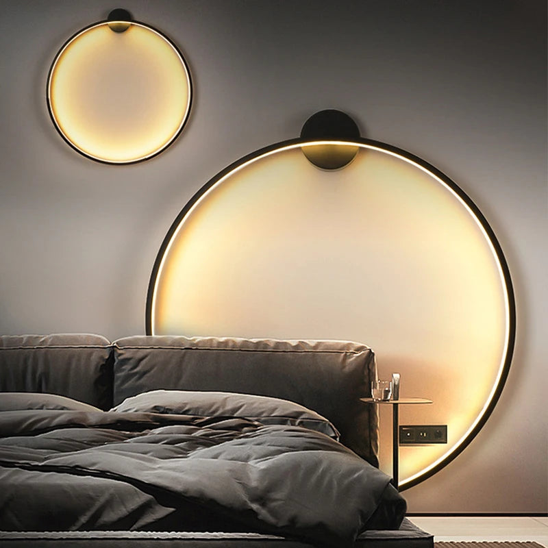 Minimalist LED Circle Background Wall Lamp Home Indoor Decor Wall Sconces Living Room Hall Hotel Wall Lights Bedside Light Black