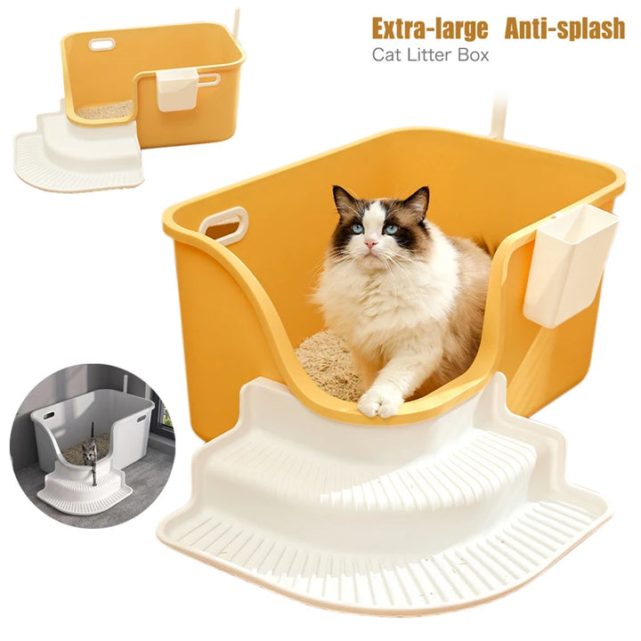 Half-Closed Cat Toilet Anti-splash Extra Large Cat Litter Box W/ Sand Proof Pedal Pet Sandbox Large Bathroom for Cat Accessories