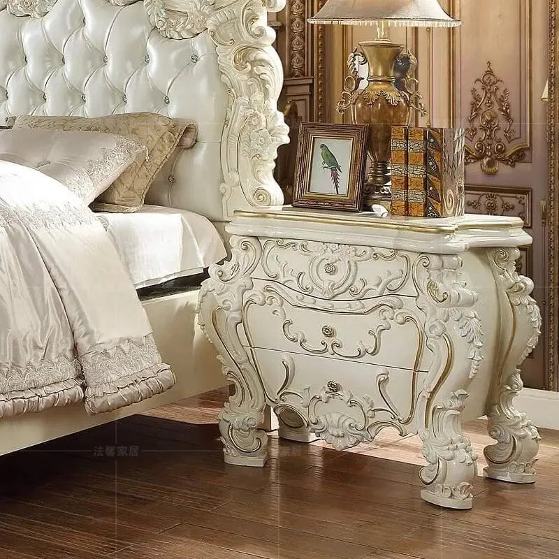 Wooden White Villa Bed High Hand Carved Modern Frames Bed Double Designer Queen Camas Moderrnas Inteligentes Bedroom Furniture