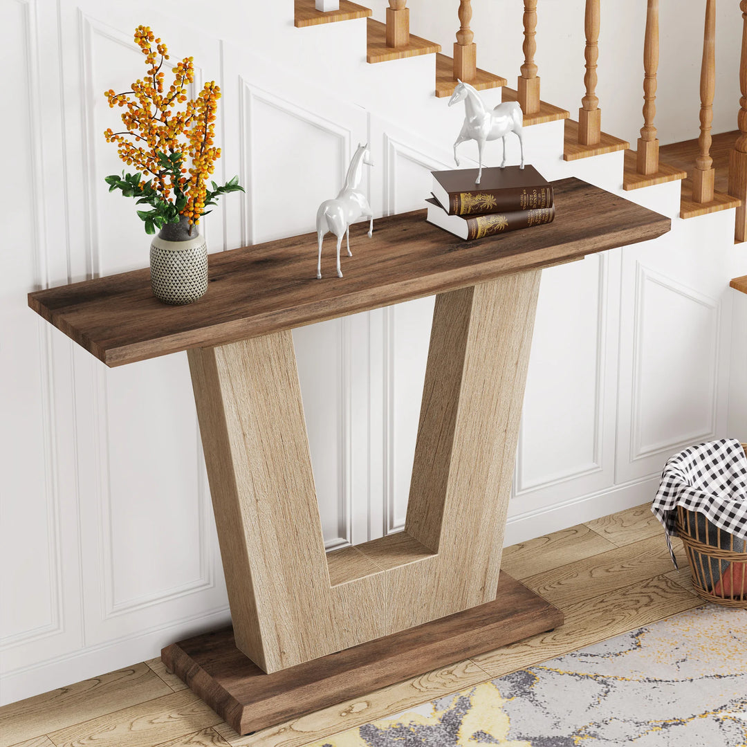 Tribesigns Wood Console Table, 42 Inches Farmhouse Entryway Table with Geometric Base, Sofa Table Foyer Table with Storage