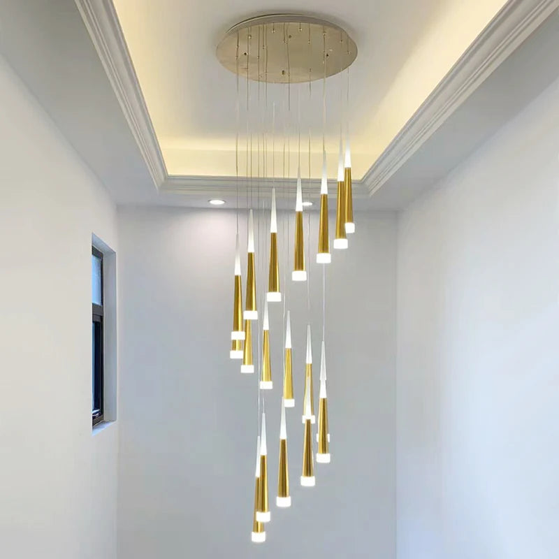 Rotation Staircase LED Chandeliers Luxury Villa loft Living Room Stairwell Hanging Pendant Lights Home Indoor Decor Suspension