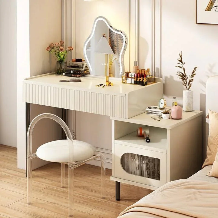 White Modern Dressing Tables Mobile Vanity Desk Storage LED Wood Cabinet Organizer Schmink Tisch Dressers for Bedroom Furniture