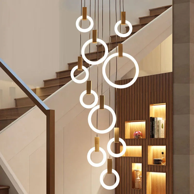 LED Modern Chandelier Stairs Ceiling Lights for Living Room Wooden Lighting Fixtures Hanging Lights Dining Pendant Lamps