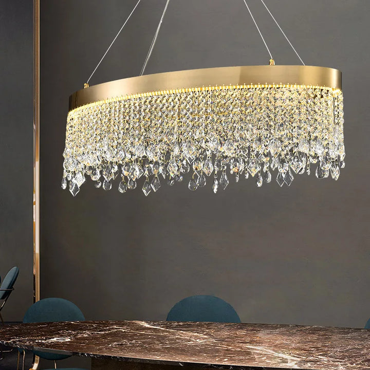 Modern K9 Crystal Chandelier Living Room Luxury Hanging Lamp Gold  Led Circle Ceiling Pendant Light Design Lustre Home Decor