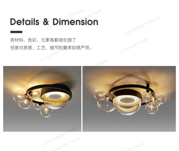 Led Ceiling Light Modern Glass Bubble Living Room Ceiling Light Black Iron Creative Design Hanging Ceiling Lamp Round