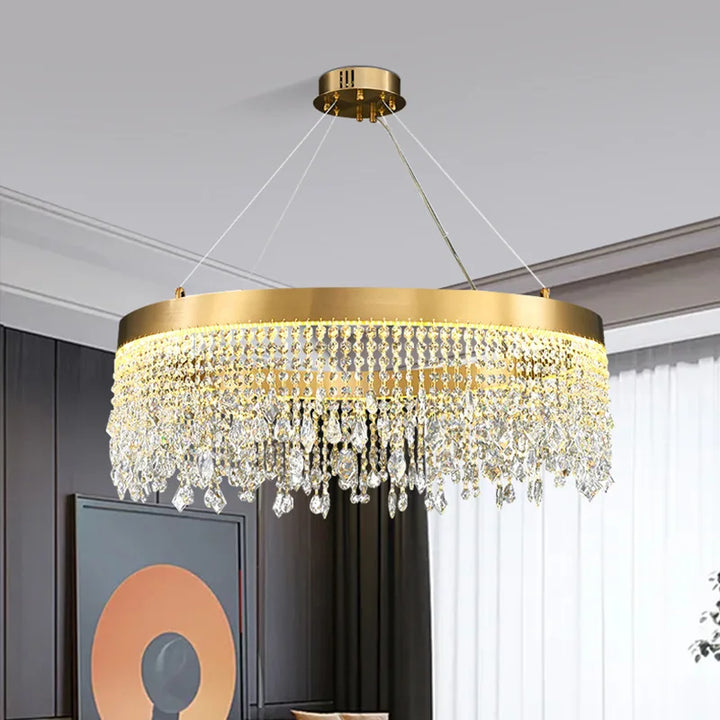 Modern K9 Crystal Chandelier Living Room Luxury Hanging Lamp Gold  Led Circle Ceiling Pendant Light Design Lustre Home Decor