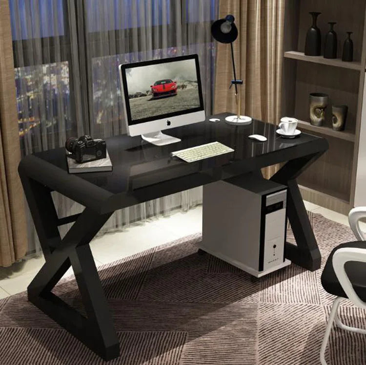 TieHo Tempered Glass Computer Desk Home Office Simple Modern Desk Desktop Study Desk Office Desk Gaming Table