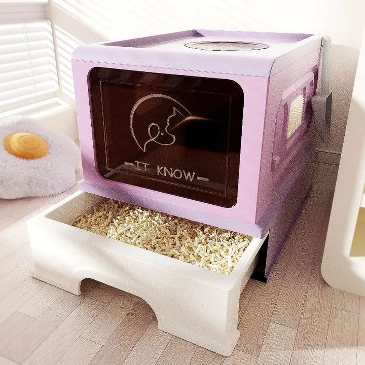 Easy Clean Cat Litter Box Plastic Splash Guard Enclosed Outdoor Cats Toilet Portable Purple No Smell Kedi Tuvaleti Pet Supplies