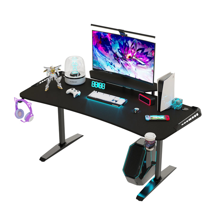 Jumbo Gaming Desk with Monitor Shelf, Large PC Computer Desk with LED Lights, Gaming Table Gamer Desk for Bedroom, Home Office