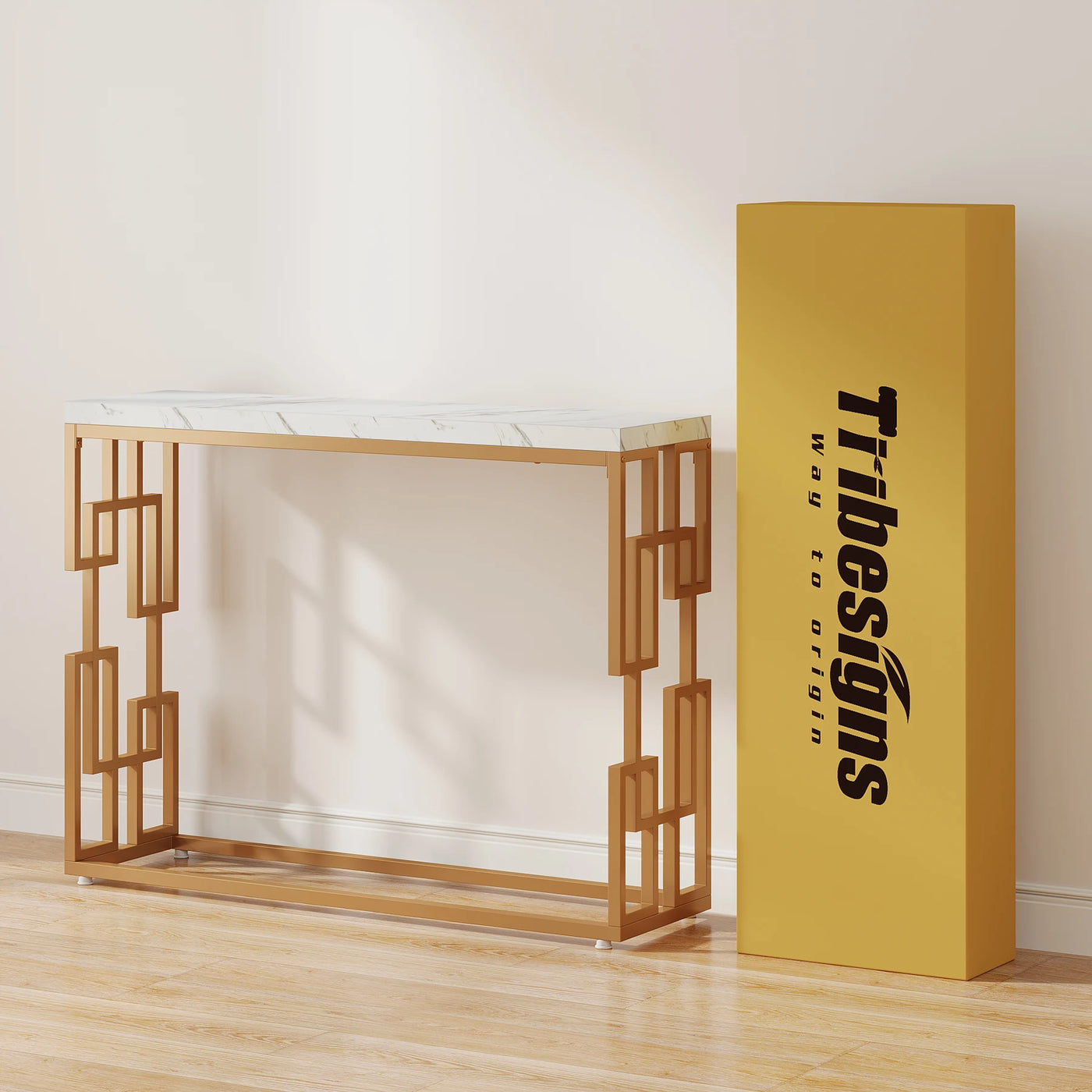 Tribesigns Gold Console Table, Modern 42.5" Sofa Tables Entryway Hallway Foyer Table, White Faux Marble Tabletop Sofa Table