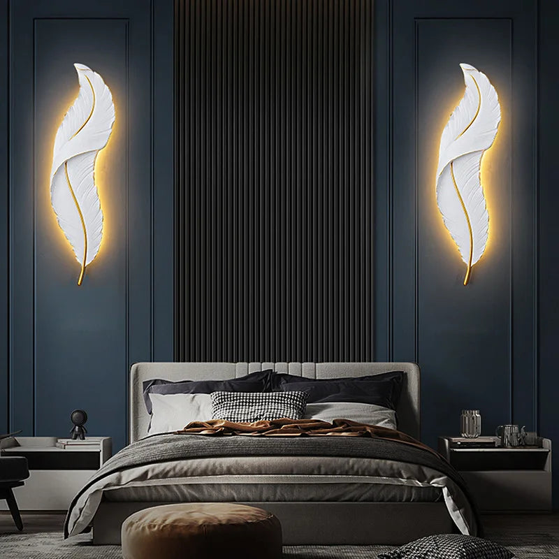 Postmodern LED Feather Wall Lights Living Room Bedroom Hotel Hall Decor Wall Sconces Home Background Wall Lamps Bedside Lights