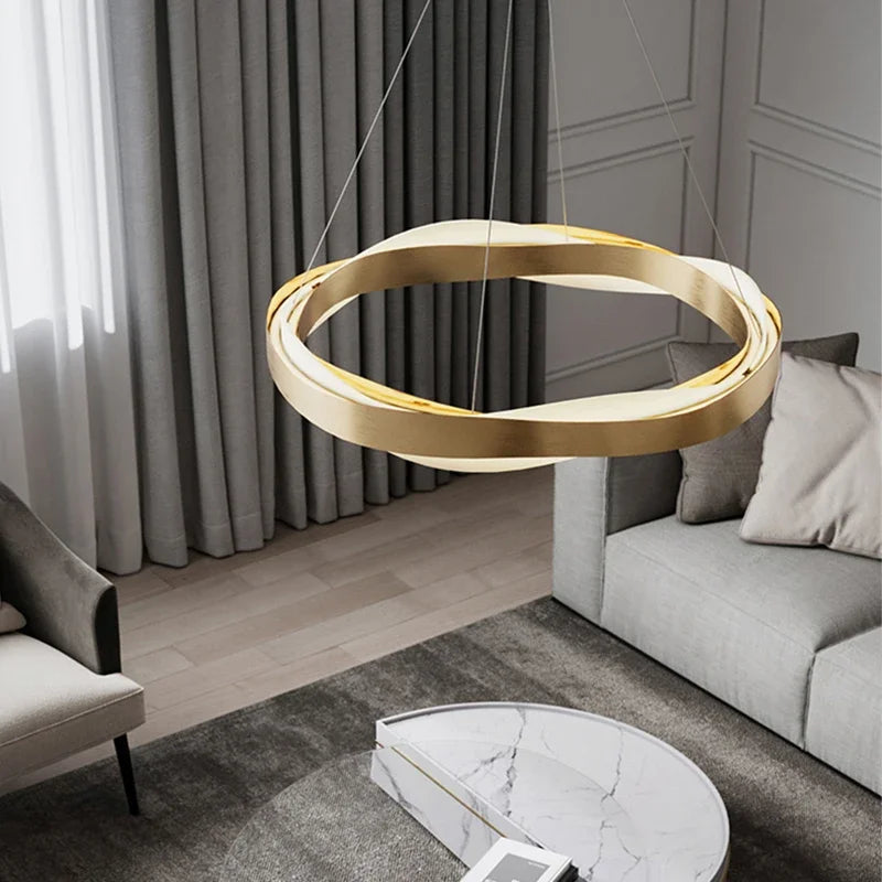 Gold Black Luxury Circle Chandeliers Home Decoration Pendant Light For Living Room Restaurant Hall Acrylic Ceiling  Lamps