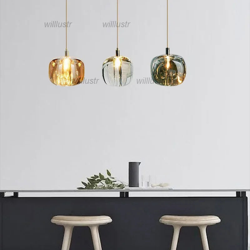 Solid K9 Crystal Glass Pendant Lamp Clear Amber Smoke Apple Hotel Bar Living Bedroom Suspension Ceiling Chandelier Hanging Light