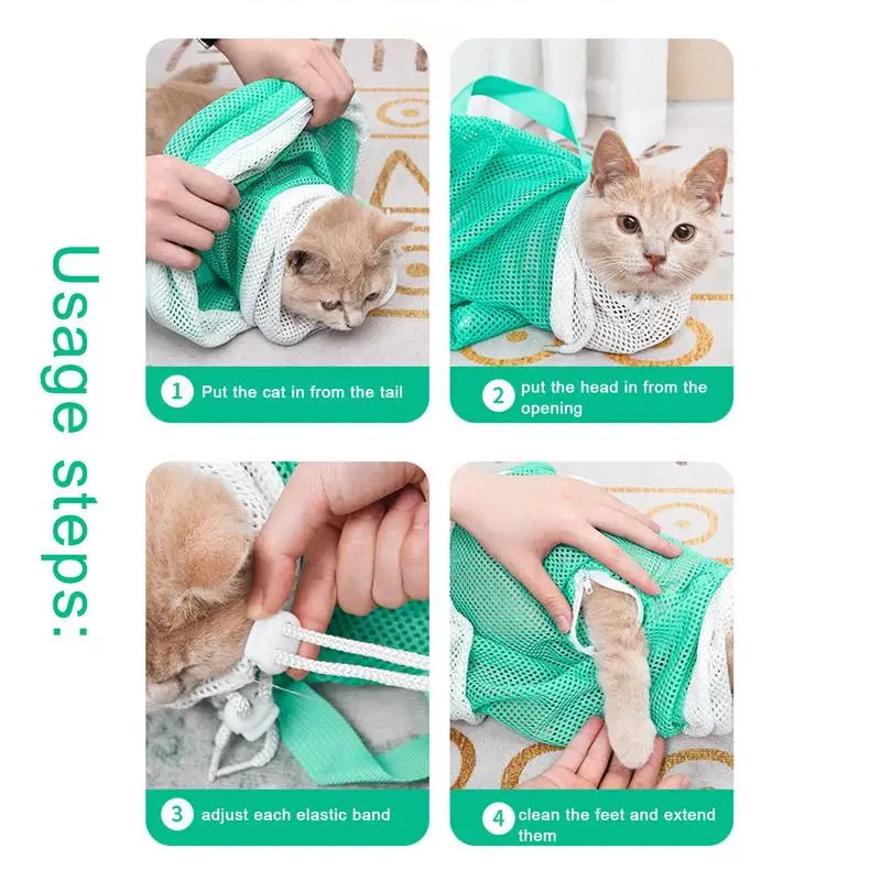 Adjustable Cat Shower Bag Breathable Anti Scratching Cats Restraint Bag Loose And Removable Pet Grooming Bath Bag For Cats