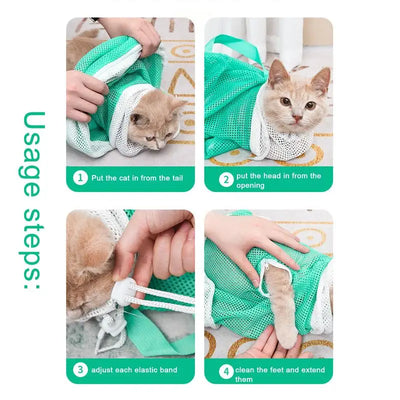 Adjustable Cat Shower Bag Breathable Anti Scratching Cats Restraint Bag Loose And Removable Pet Grooming Bath Bag For Cats
