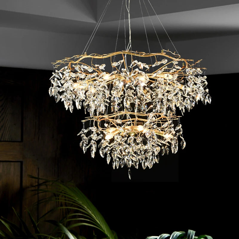 Modern LED Luxury Crystal Chandelier Hanging Lighting Lustre Pendant Light for Living Room Hotel Hall Home Decor Suspension Lamp