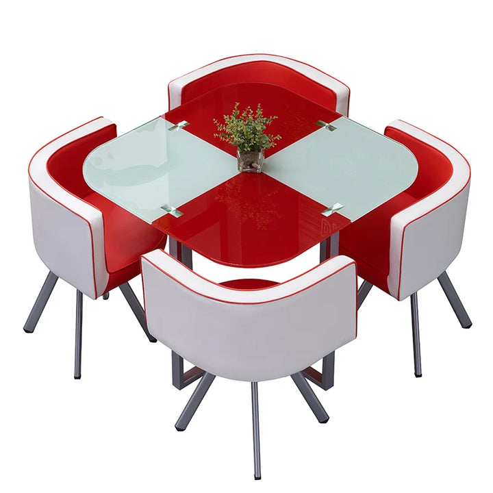 Luxury Dining Table Set 4 Chairs Legs Metal Waterproof Office Kitchen Table Computer Glass Coffee Mesas De Jantar Home Furniture