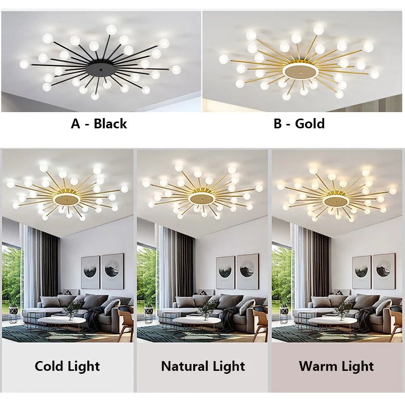 SANDYHA Modern Glass Ball Shade Chandeliers Black Gold Metal Ceiling Lamp For Living Room Bedroom Indoor Hanging Light Fixture