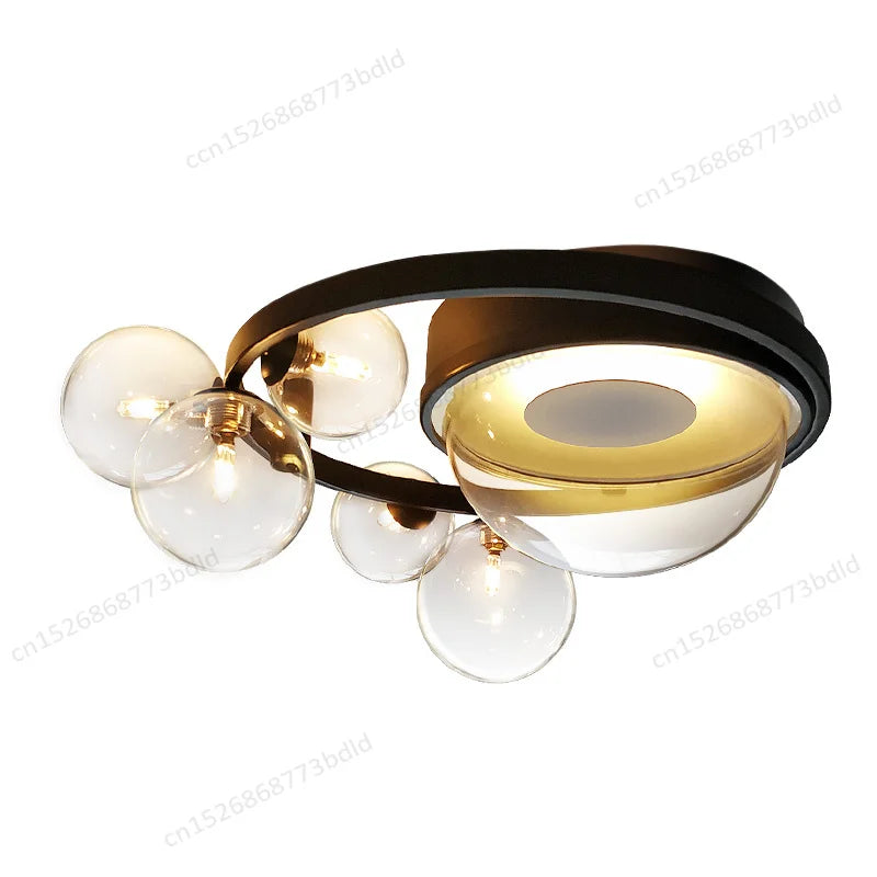 Led Ceiling Light Modern Glass Bubble Living Room Ceiling Light Black Iron Creative Design Hanging Ceiling Lamp Round