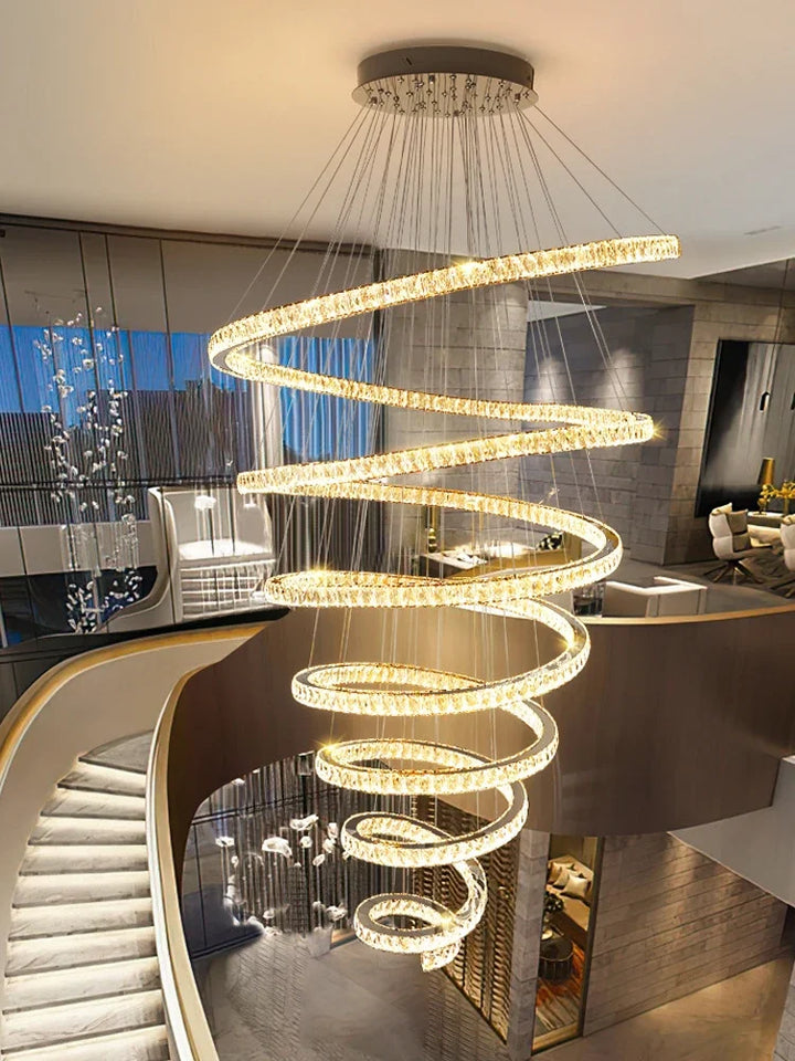 Modern LED Large Crystal Staircase Chandeliers Spiral Stairway Hanging Pendant Lighting Home Living Room Decor Suspension Lustre