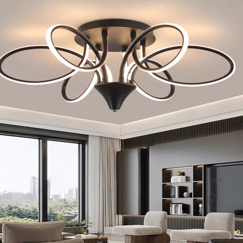 2024 New LED Living Room Ceiling Lamp Bedroom Study Cafe Room Simple And Bright Light Fixture Black&Chrome Color Lights