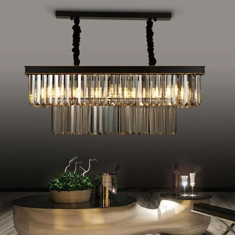 Square Golden Crystal Chandelier Crystal Chandelier Modern pendant light Creative Personality Dining Room Lamp Bar LED Lamp