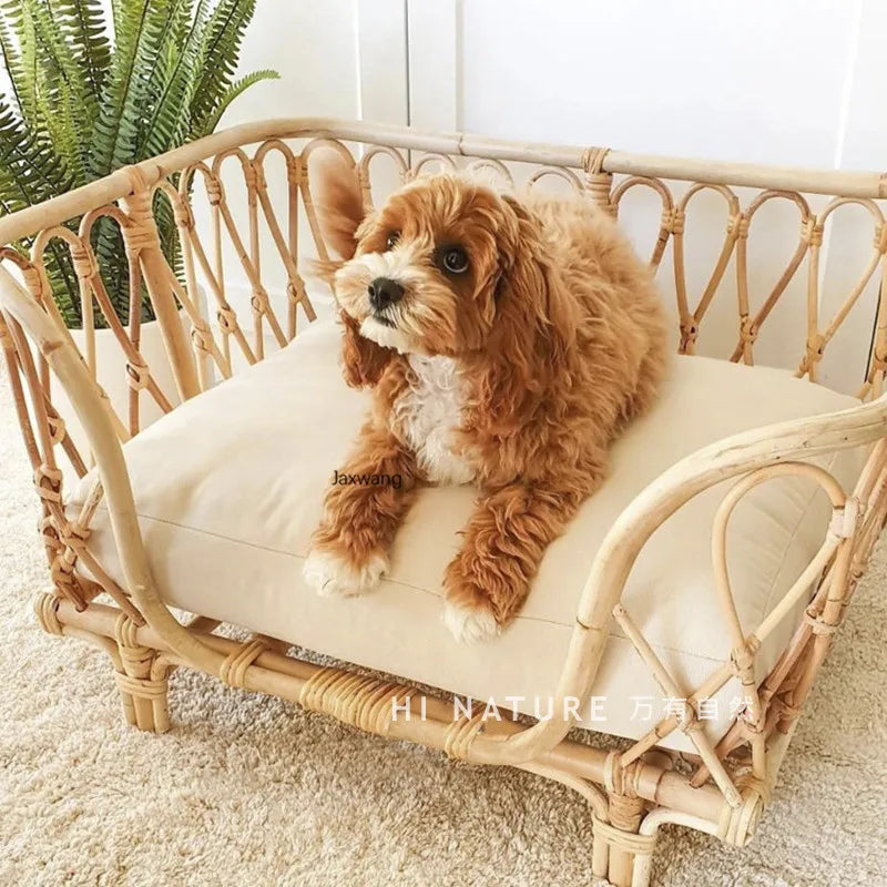 Simple Detachable Cat Bed Home Furniture Handmade Rattan Woven Natural Rattan Sofa cahir Dog Bed Pet Bed Rattan Rattan Chairs