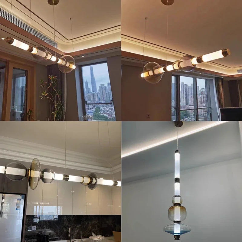 Modern Home Deco Ceiling Chandeliers Minimalist Bamboo Shape Style Glass Led Lights Nordic Living Room Dining Bedroom Lightings