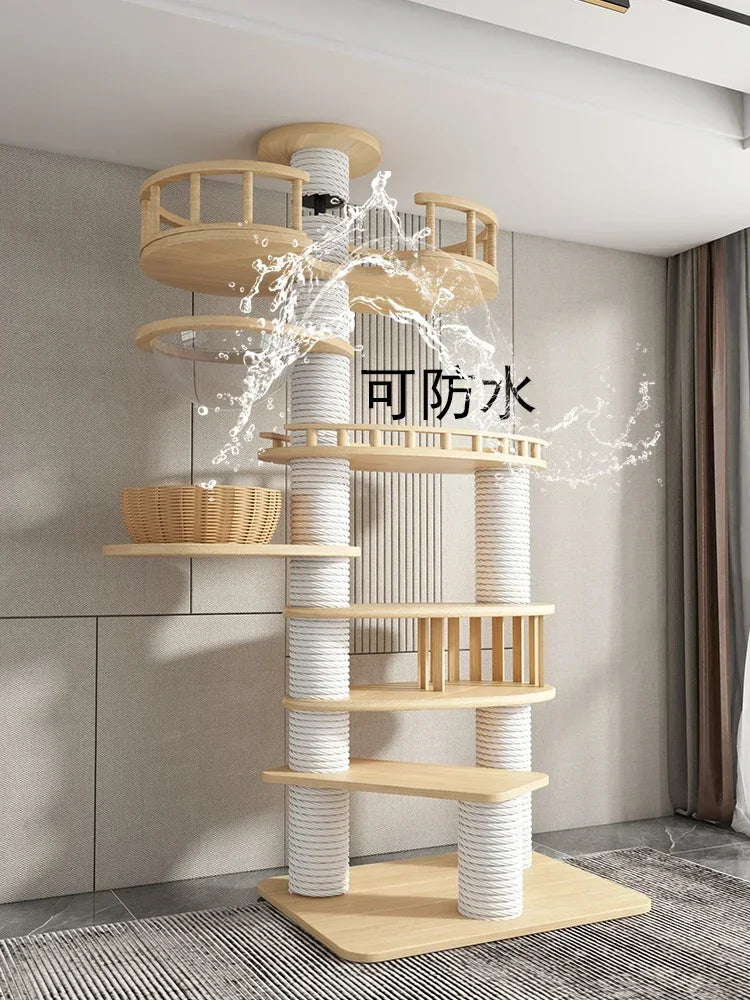 Luxury Climbing Frame House Cat Trees Playground Large Wood Villa Cat Scratch Board Interactive Rascador Pets Accessories LJ50CS