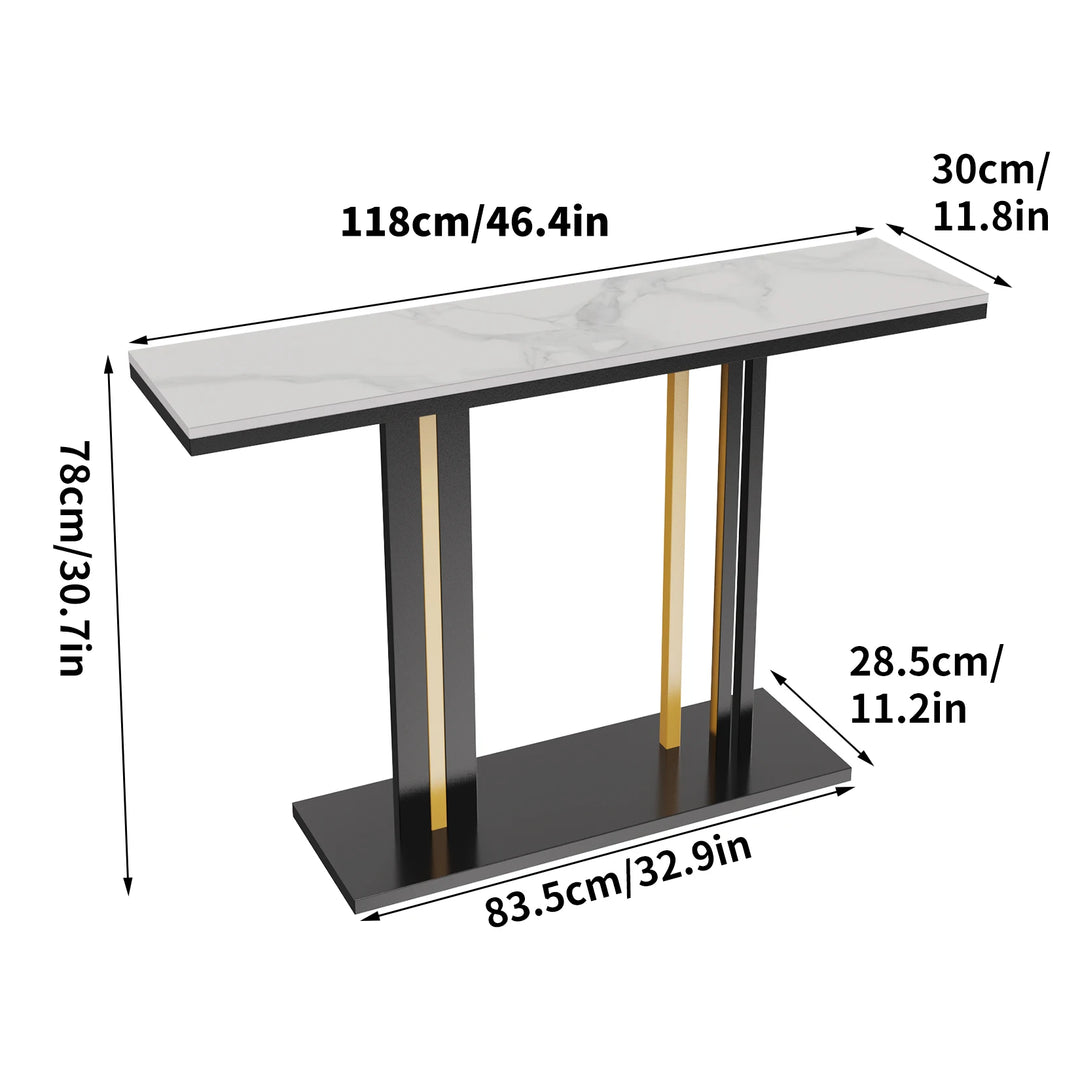 Contemporary Style Marble Console Table - Black and Gold Feet