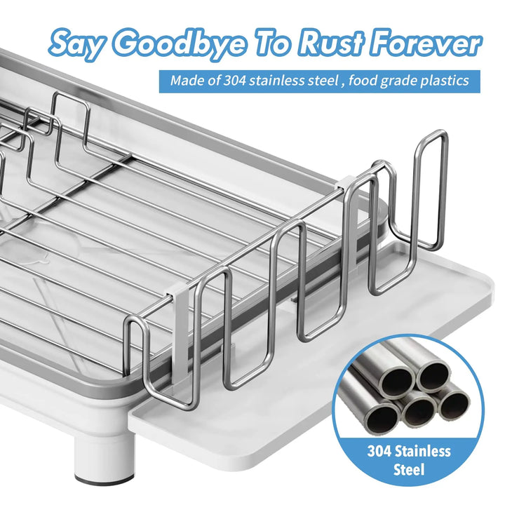 Kitchen Dish Drying Rack with Drainboard,Stainless Steel over Sink Dryer,Cup Utensils Holder,Plate Drainer Storage Organizer