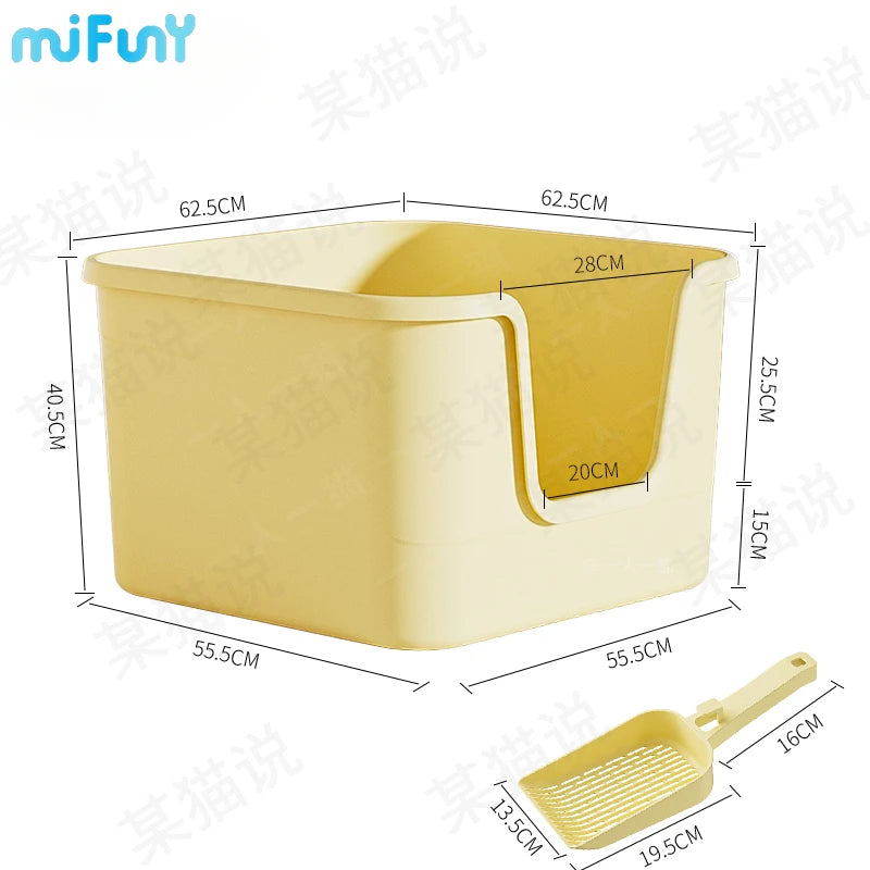 MiFuny Extra Large Square Cat Litter Box Open Type Splash Proof Cat Toilet Giant Cat Box Heighten Ragdoll Maine Pet Supplies