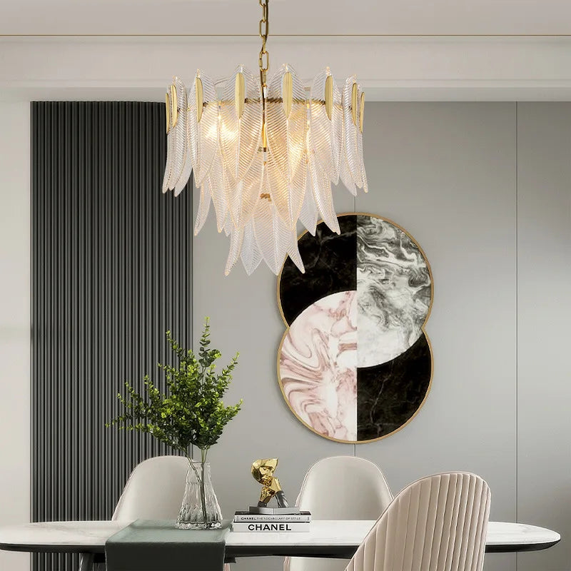 NEW Arrivals LED Luxury Crystal Pendant Chandeliers Lights Living Room Restaurant Bedroom Loft Home Glass Leaf Lustre Luminaires