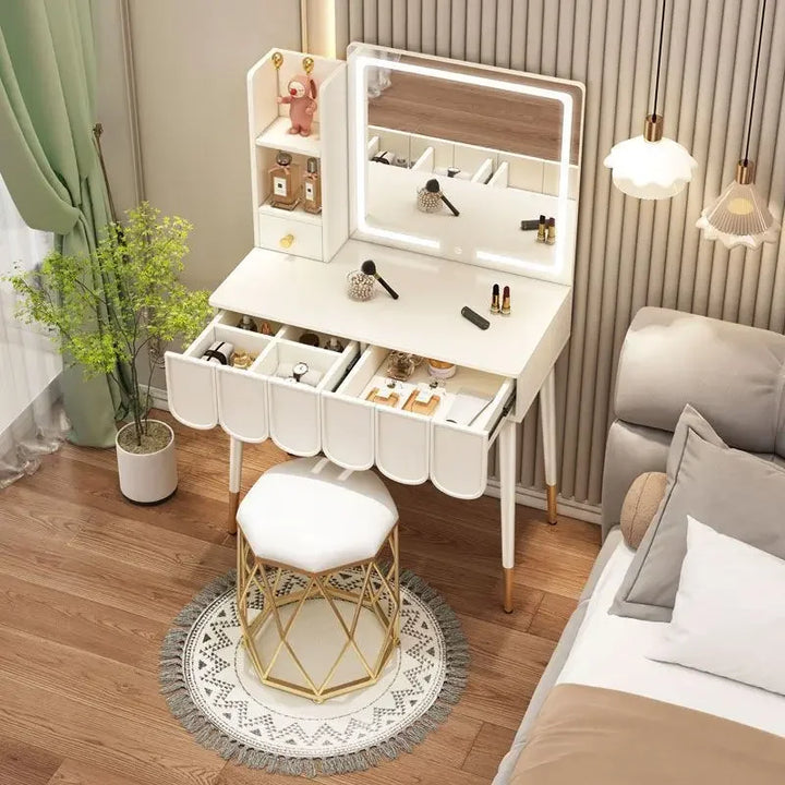 Storage Cabinet Vanity Desk Stool Mirror Modern Makeup Vanities Organizer White Mueble De Dormitorio Furniture Dressing Table