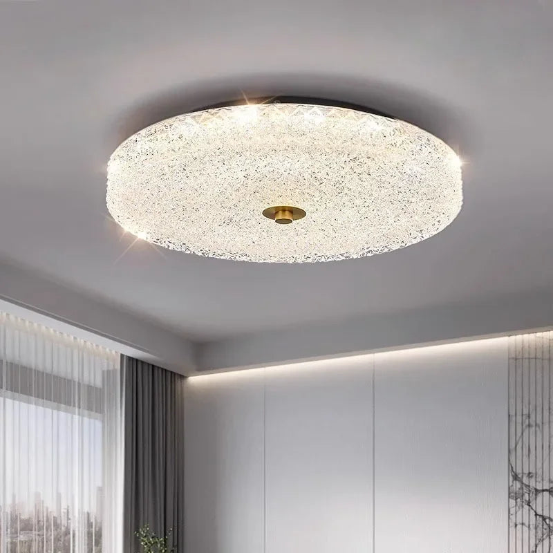 Nordic Luxury Circular Atmospheric Creative Room Lamp All Copper High-end Master Bedroom Crystal Glass Ceiling Light