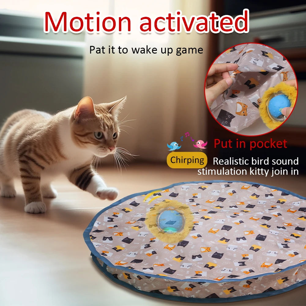 Rolling in Pouch Cat Toys Interactive Ball Hide and Seek Cat Catching Game Ball Motion Activate Chirping Smart Cat Toy Exercise