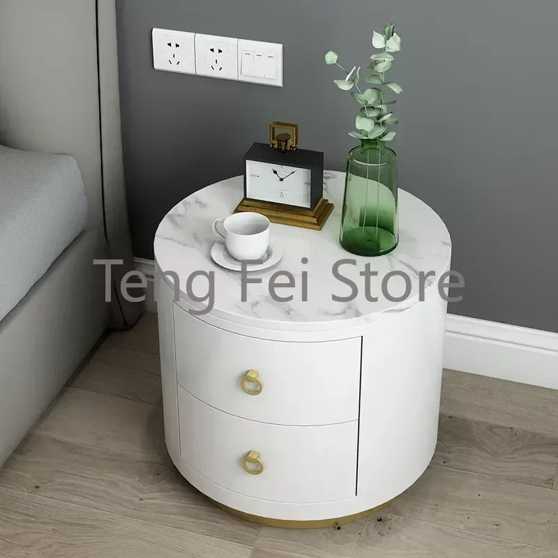 Nordic Light Luxury Nightstands Style Simple Modern Creative Storage Cabinet Bedside Table White Round Bedroom Home Furniture WK