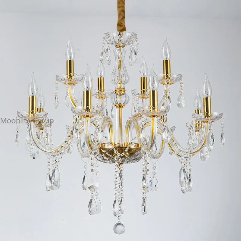 Golden Crystal Chandelier Modern Light Luxury  Ceiling Lamp Glossy Candle Crystal Pandant Lamps 8/10/12 heads