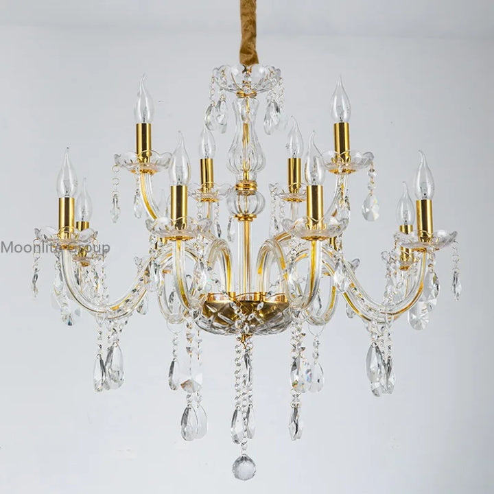 Golden Crystal Chandelier Modern Light Luxury  Ceiling Lamp Glossy Candle Crystal Pandant Lamps 8/10/12 heads