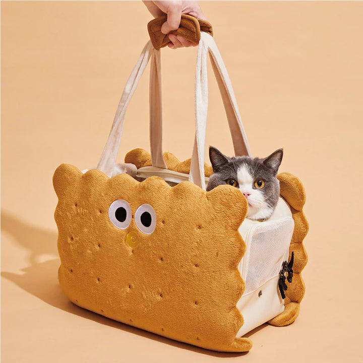 Creative Biscuit Pet Carrier Bag Portable Luxury Dog Carrier Bag Outdoor Travel Dog Cat Carrying Bags Diagonal Shoulder Backpack