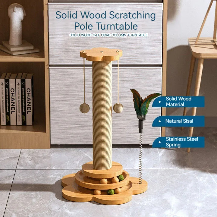 Sisal Scratching Post for Cat Solid Wood Turntable Funny Toy Balls Grab Column Training Supplies Pet Accessories