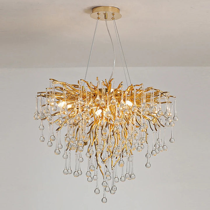 Gold Water Drop Luxury Ceiling Chandeliers Modern Branches Lustre Living Dining Room Hotel Hall Decor Pendant Lights Suspension