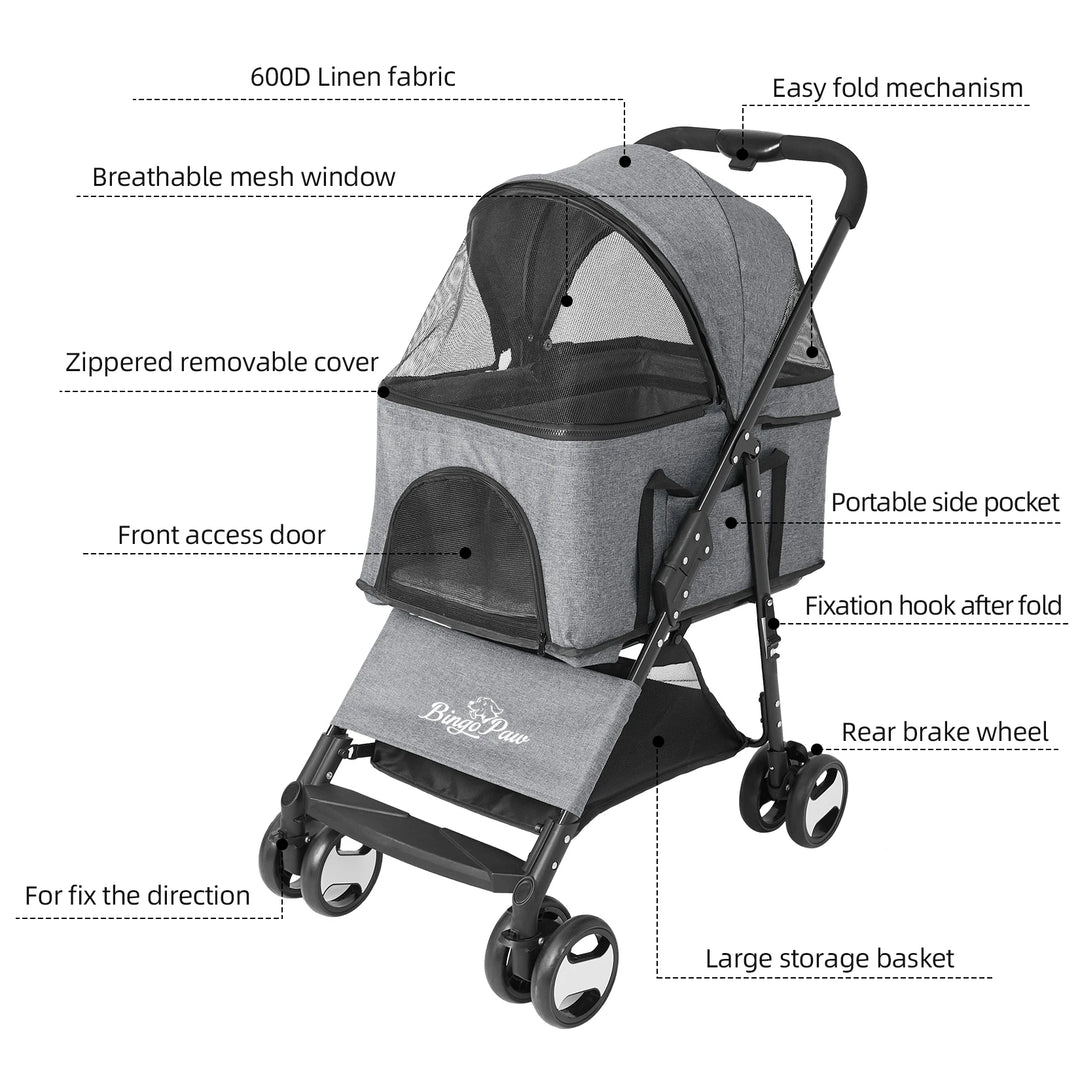 Large Pet  Dog Stroller Pram with Detachable & breathable Cart & Maximum Load Capacity of 30kg