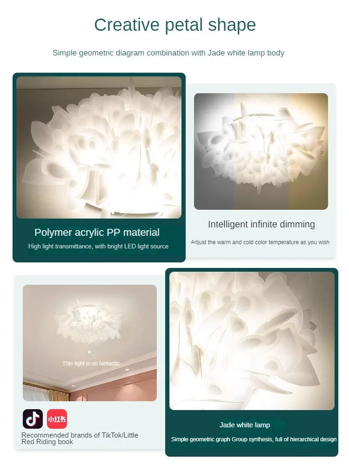 LED Living Room Decor Petal Ceiling Lamps Modern Indoor Lighting Italian Designer Bedroom Dimmable Lights Dining Room Chandelier