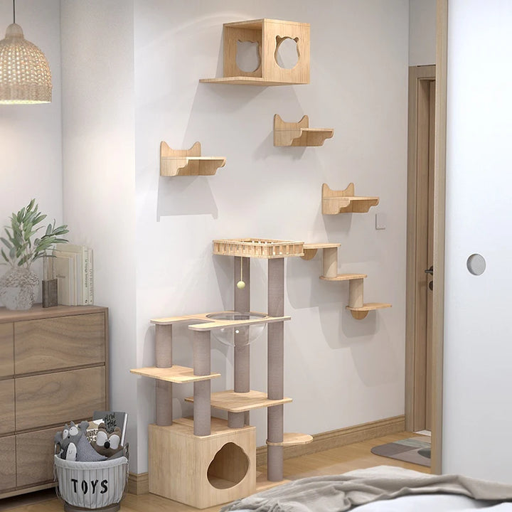 Cat Tree Cat Wall Space Capsule Climbing Frame Villa Air Corridor Cat Toy Tunnel Platform Solid Wood Wall Mounted Pet Products