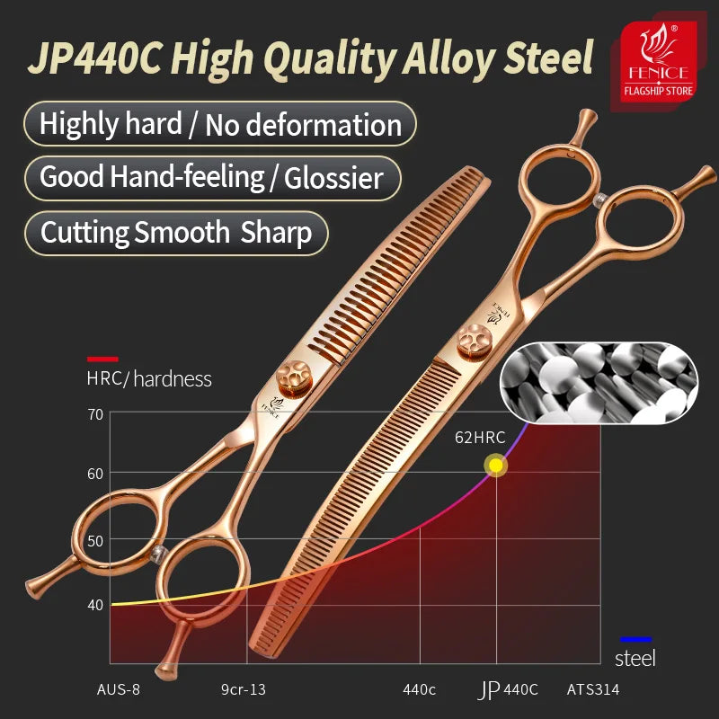 Fenice High-grade 7.25 inch Curved Thinning Shear Chunker Scissors JP440C Pets Dog Grooming Scissors