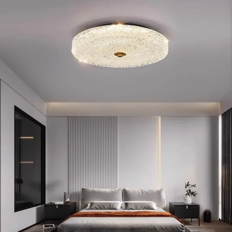 Nordic Luxury Circular Atmospheric Creative Room Lamp All Copper High-end Master Bedroom Crystal Glass Ceiling Light