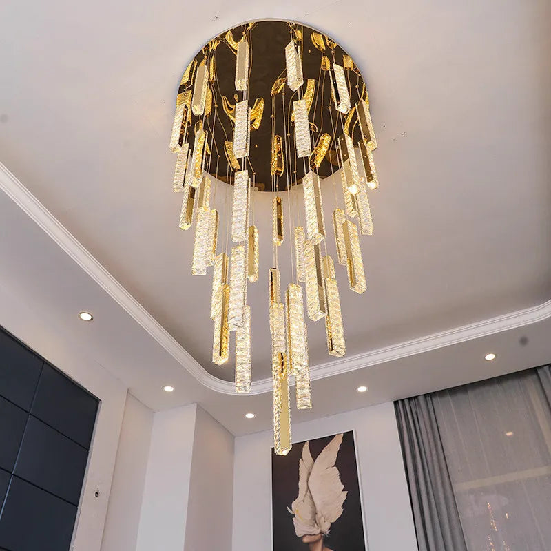 Large LED Luxury Crystal Ceiling Chandelier Hanging Pendant Lighting Living Dining Room Villa Hotel Hall Stair Suspension Lustre